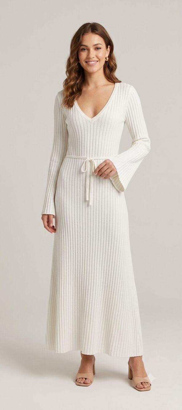 Modern Citizen White Ribbed Maxi Sweater Dress Medium